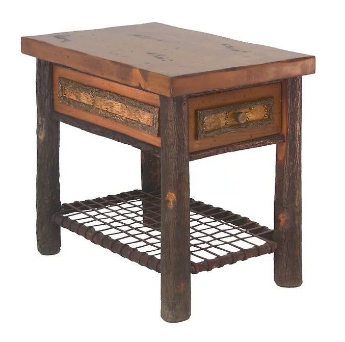 Lodge End Table with Twig Legs and Branch Handle Drawer