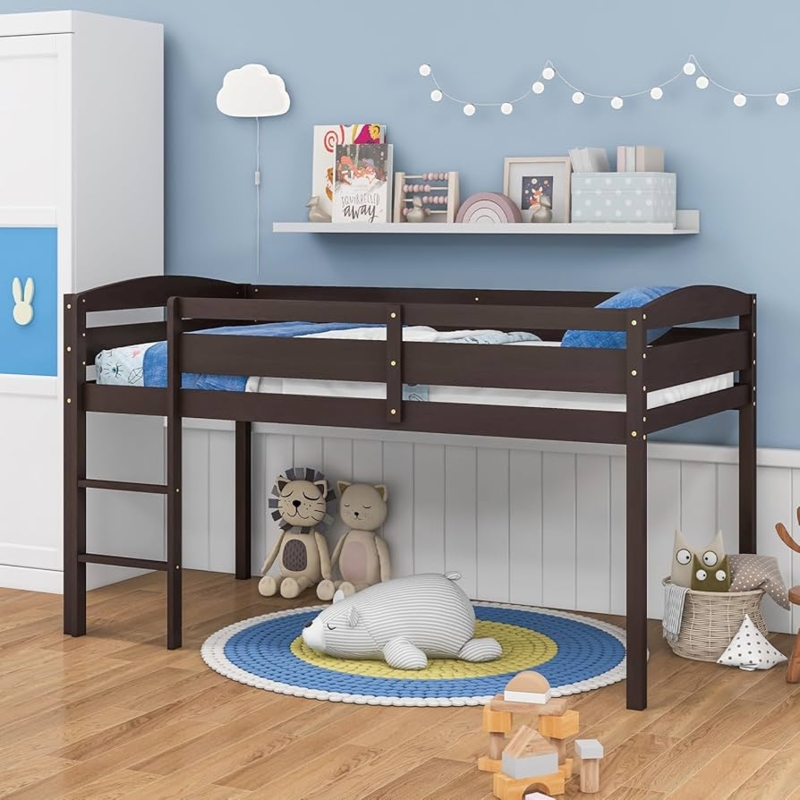 Loft Bed Espresso Finish with Low Profile Height and Ladder