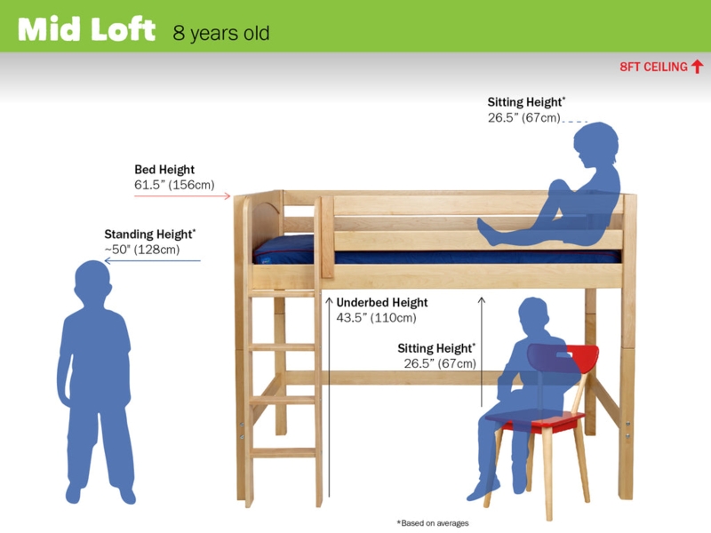 Loft Bed White Mid Loft Design with Integrated Slide for Kids