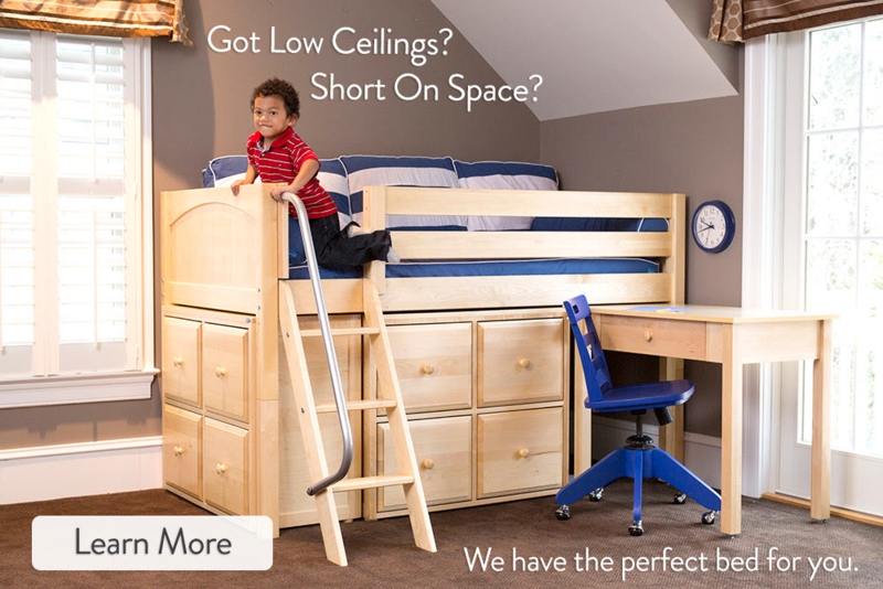 Loft Bed White with Integrated Slide and Low Ceiling Fit for Kids