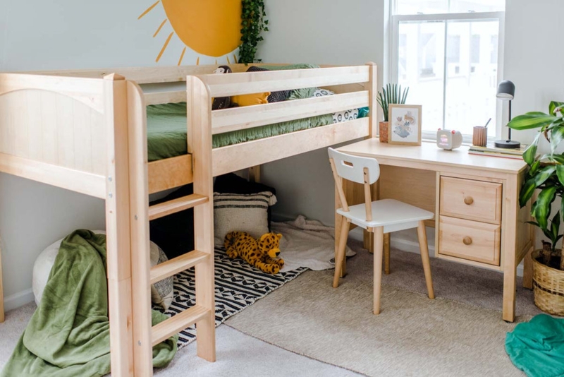 Loft Bed White with Integrated Slide and Storage Stairs for Kids