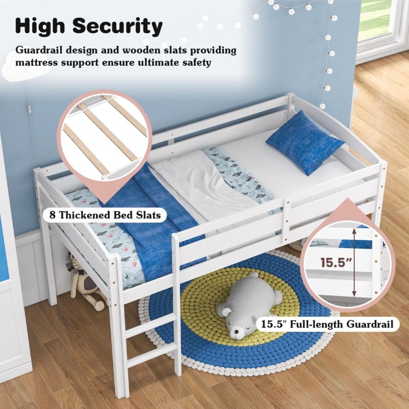 Loft Bed with 30 Inch Clearance and Integrated Ladder for Kids