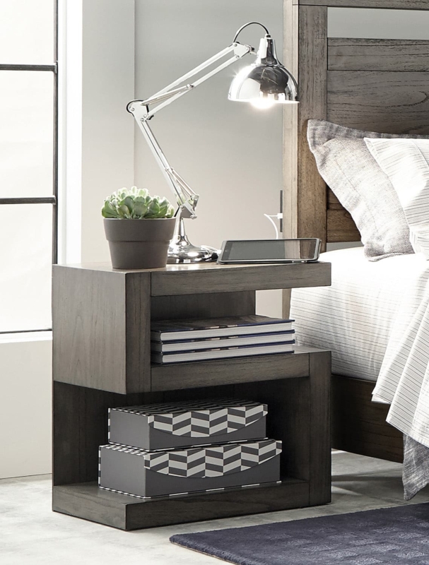 Loft Nightstand Graystone Finish Oversized Metal Pulls Sturdy