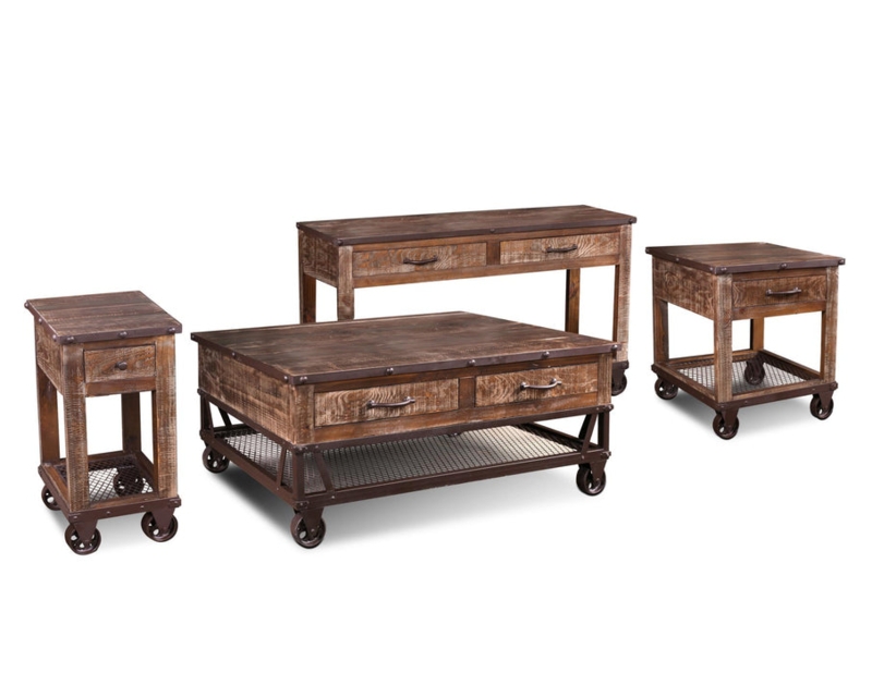 Loft Style End Table featuring Riveted Metal Accents and Casters