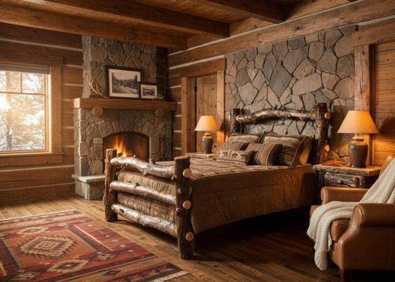 Log Bed Aspen Log Construction Hand Peeled Finish Rustic Lodge