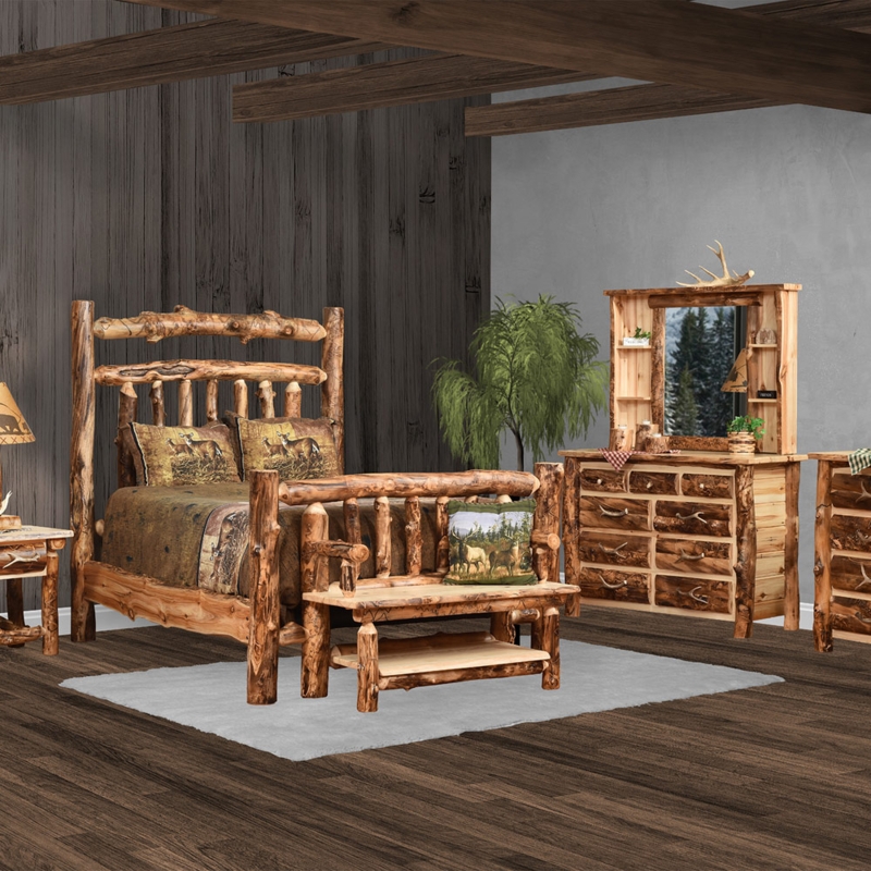 Log Bed Rustic Bark On Logs Log Spindles Satin Finish