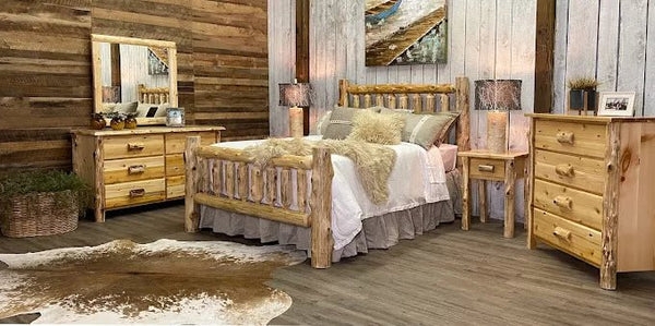Log Bed Rustic Lodge Chunky Log Construction Spindle Headboard Brown