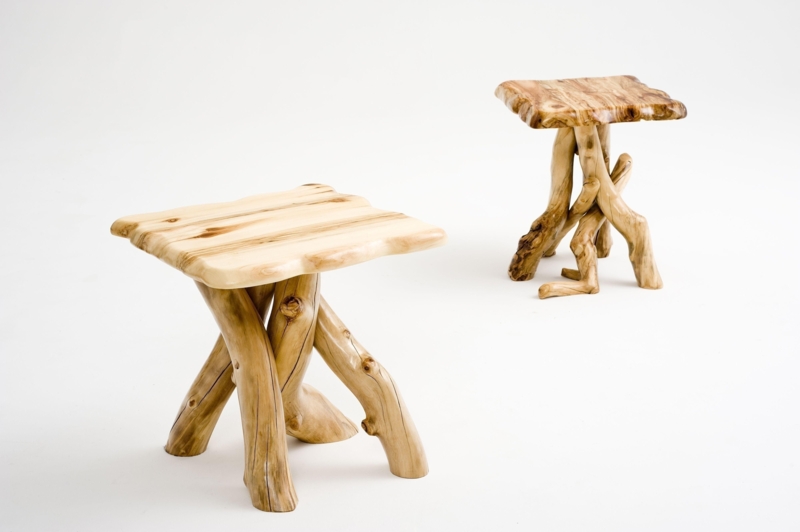 Log End Table Natural Bark Legs Rustic Cabin Furniture