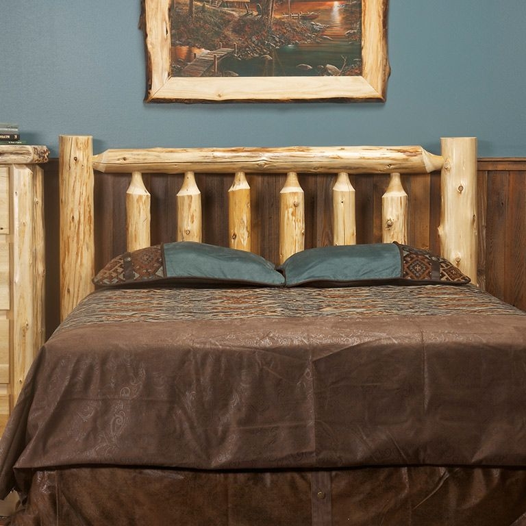 Log Headboard Chunky Posts with Vertical Spindles Natural Finish