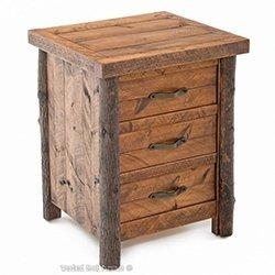 Log Leg Nightstand with Two Drawers and Round Knobs.