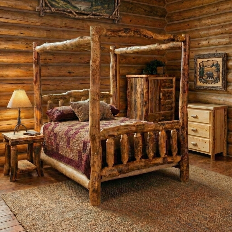 Log Nightstand featuring Bark Accents and Open Shelf.