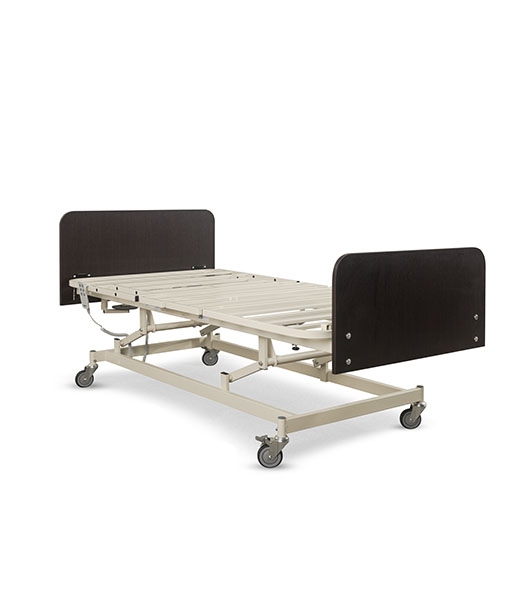 Long Term Care Bed Locking Casters Adjustable Frame Wood Toned Panels