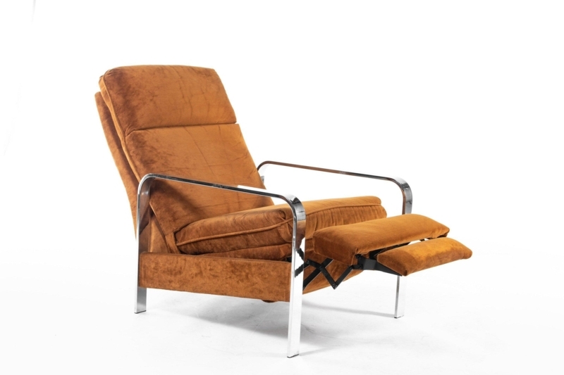 Lounge Chair Camel Suede-Like Architectural Flat Bar Chrome