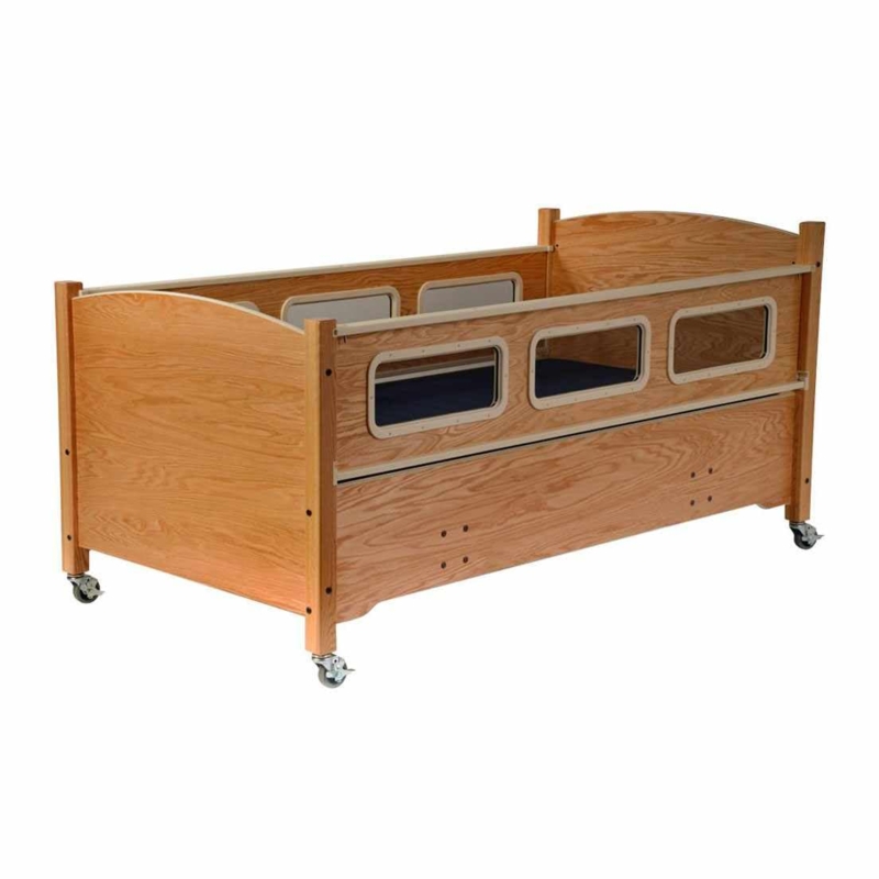 Low Bed Twin Size with Transparent Safety Panels Natural Wood Frame