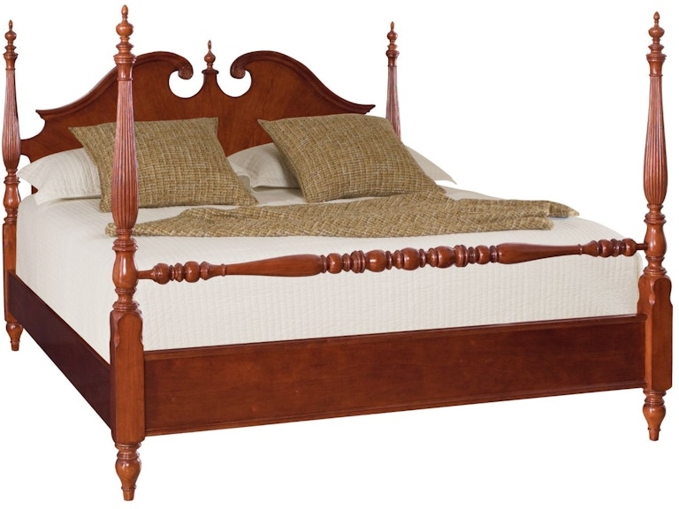 Low Poster Bed Frame with Arched Headboard and Cherry Finish
