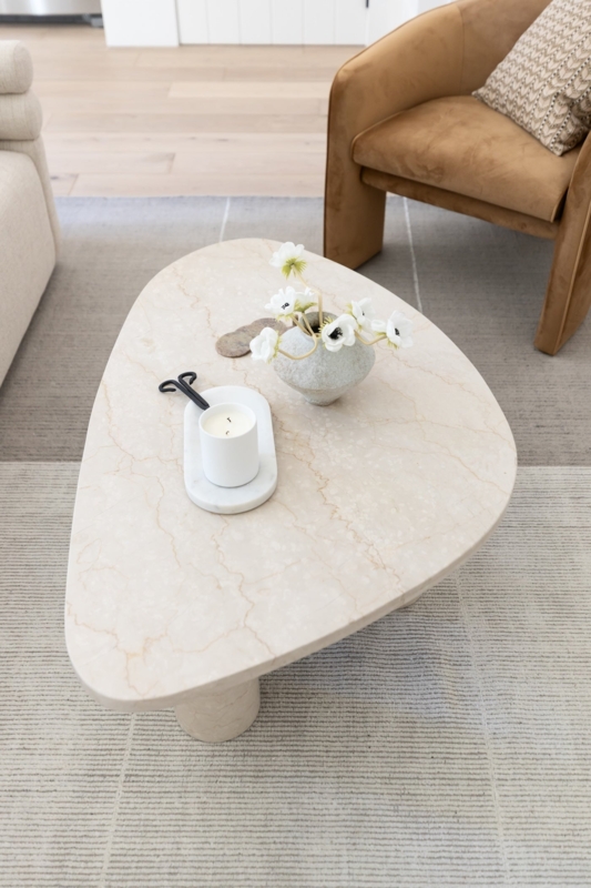 Low Profile Coffee Table Marble Recessed Base Minimalist Design