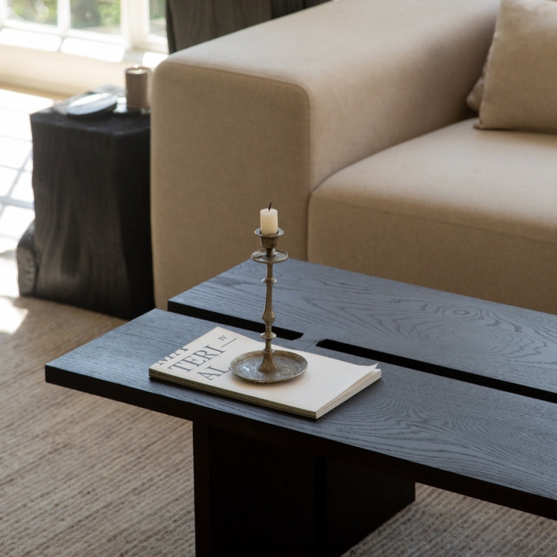 Low Profile Coffee Table Textured Wood Chunky Block Legs