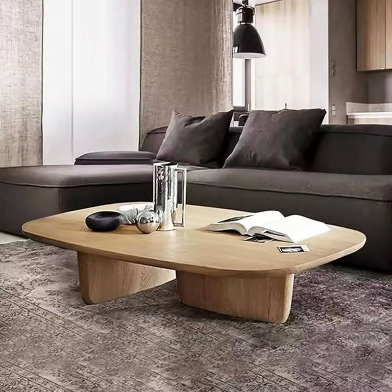 Low Profile Coffee Table Vertical Carved Texture Sculptural Base