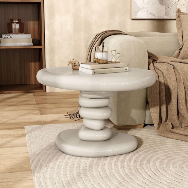 Low Profile Oval End Table in High Gloss Ivory Finish