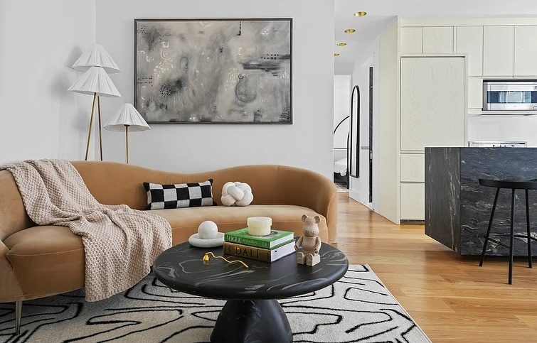 Low Profile Pedestal Coffee Table Marbled Resin Smooth Finish