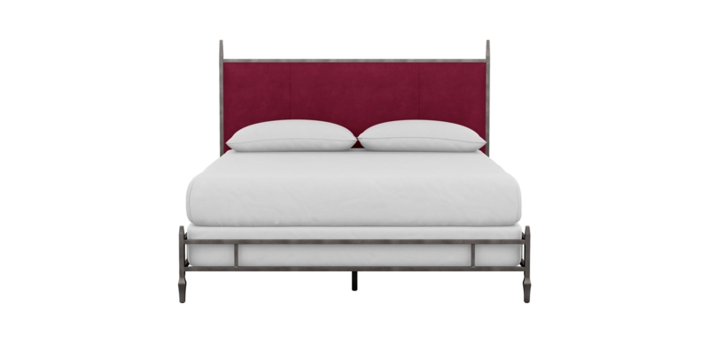 Low Profile Upholstered Bed with Charcoal Gray Fabric