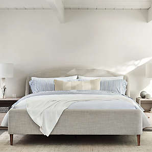 Low Profile Upholstered Bed with Textured Weave Fabric in Neutral Tones