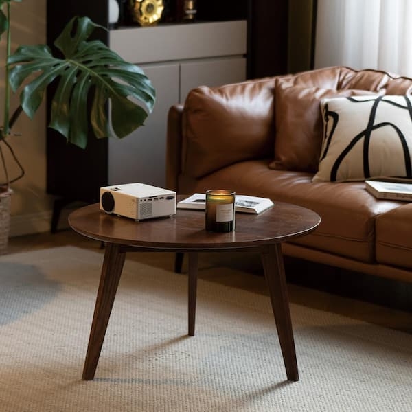 Low-Profile Walnut Round Coffee Table with Beveled Edge