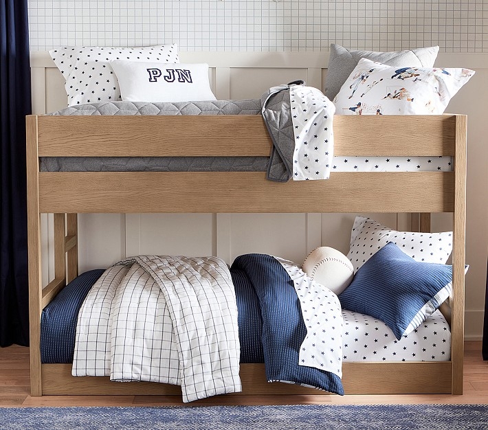 Low Profile White Bunk Bed with Integrated Ladder Coastal Kids Room