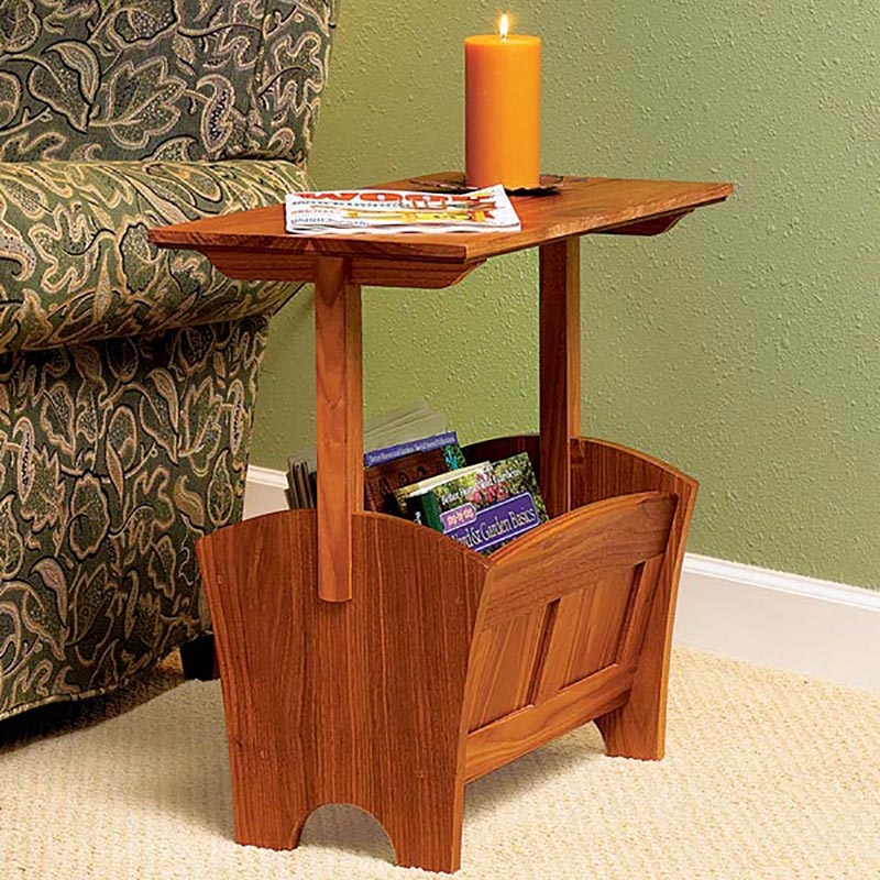 Magazine Rack End Table Dual Purpose Natural Wood Finish