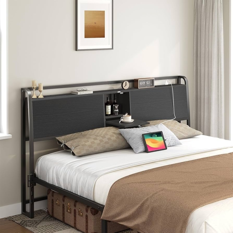 - MAHANCRIS Headboard Queen Size Only, Headboard with 2 Power  Strips, Industrial Head Board with Flip Door and Bed Frame Adapter, Height  Adjustable, Black