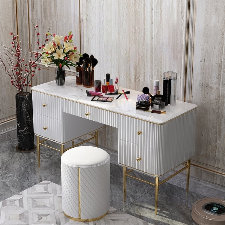 Makeup Vanity featuring Faux Marble Top and Modular Side Cabinet