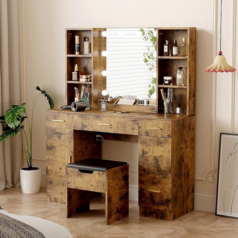 Makeup Vanity Industrial Style with Integrated Charging Station