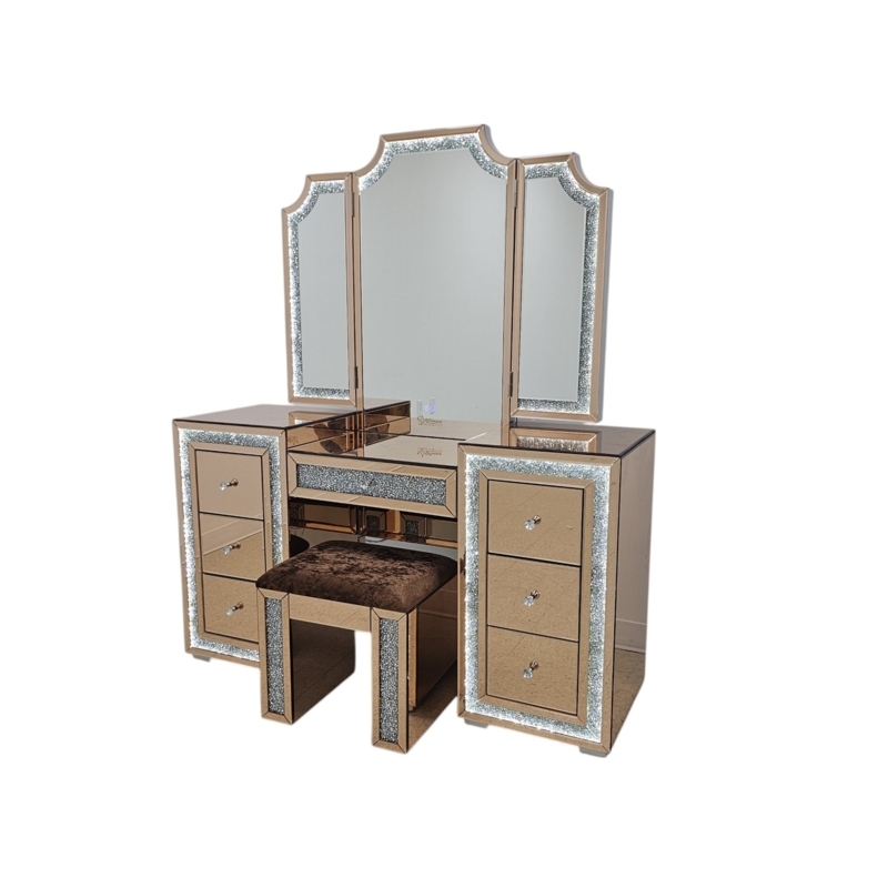 Makeup Vanity Mirrored Finish Hollywood Lighting Thirteen Drawers