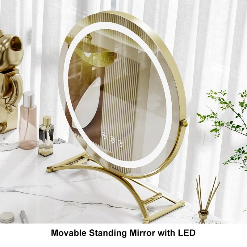 Makeup Vanity Set with Acrylic Legs, Glam Bedroom Vanity with Stool