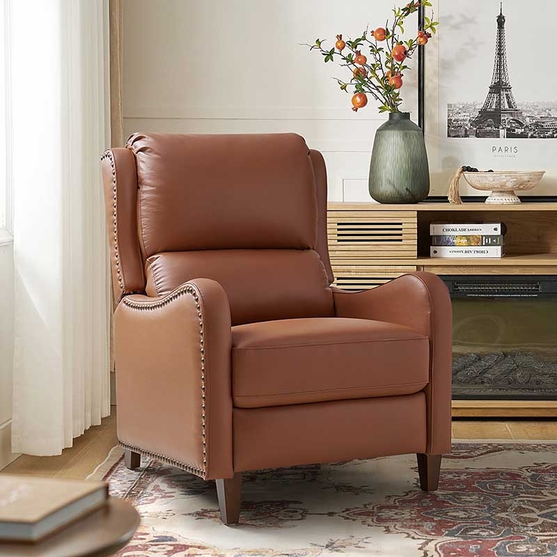 Manual Push-Back Recliner Chair Brick Red Leather-Like