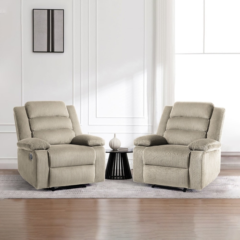 Manual Recliner Chairs with Ribbed Corduroy Texture in Earthy Brown
