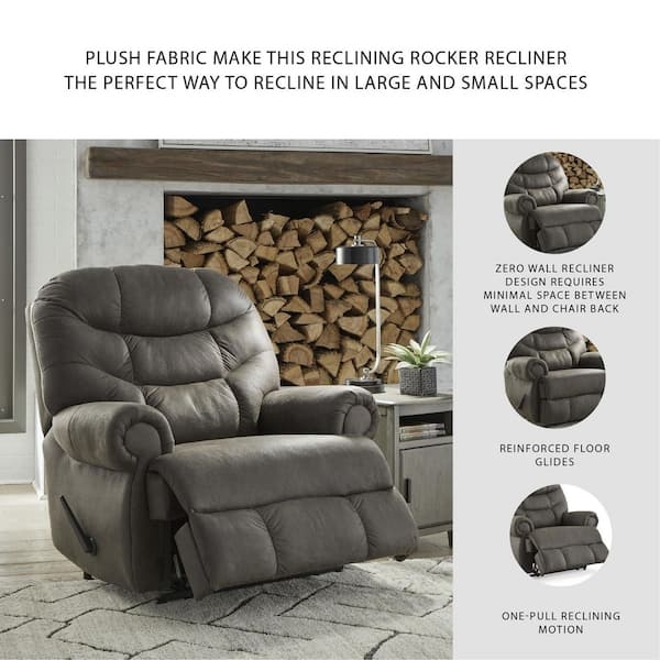 Manual Recliner Charcoal Gray Pebbled Leather-like High Back