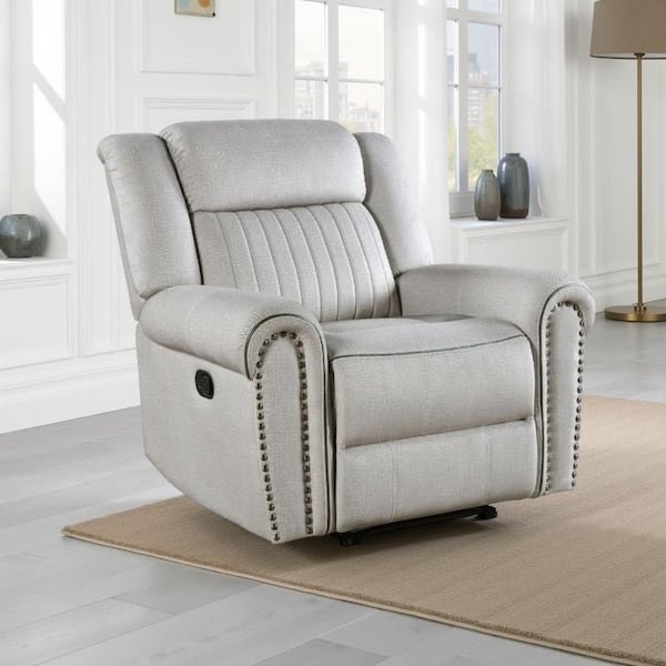 Manual Recliner Gray Microfiber with Nailhead Trim