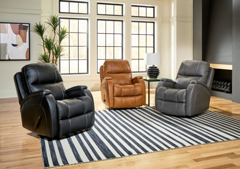 Manual Recliner Saddle Brown Leather-Like Contrast Stitching