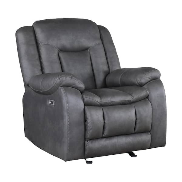 Manual Recliner with Plush Pillow Top Arms in Dark Gray Upholstery