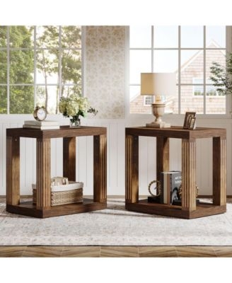 Matching Wood End Table Set with Rectangular Top and Rustic Grain