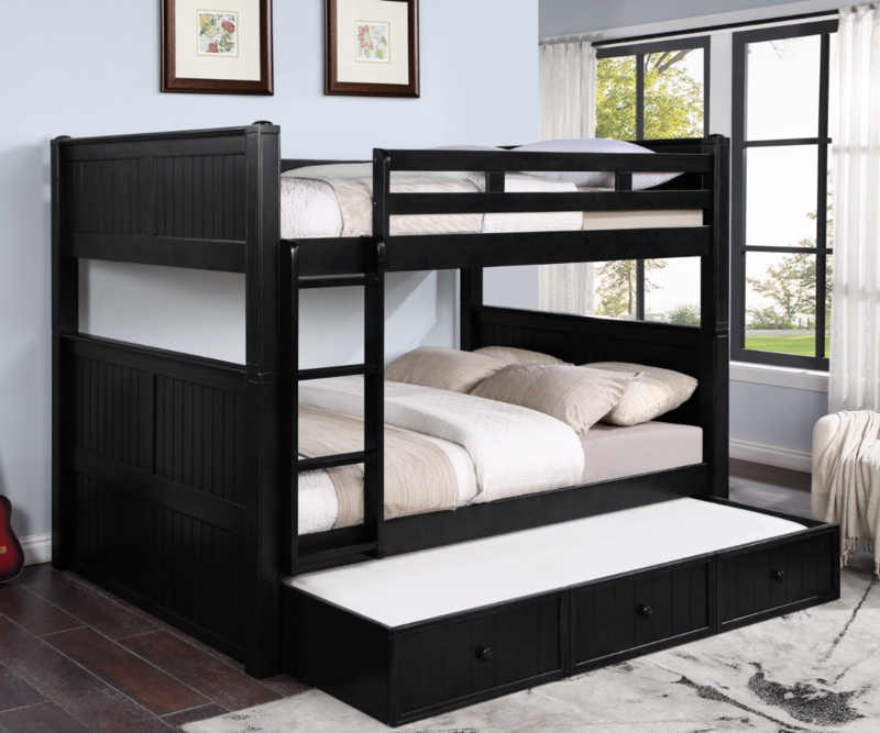 Matte Black Bunk Bed Queen Over Queen Slat Headboard