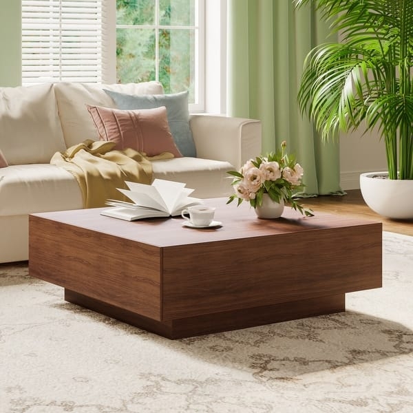 Matte Black Coffee Table Double Drawer Storage Low Profile Minimalist