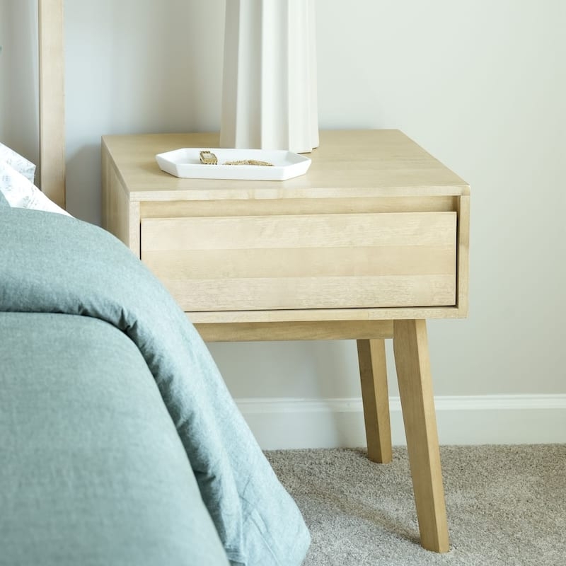 Matte Black Finish Nightstand Single Drawer Tapered Legs Sleek Bedroom