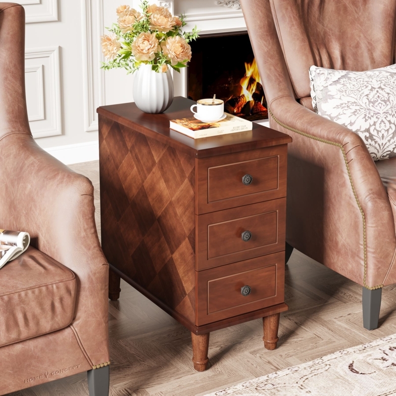 Matte Black Nightstand Gold Square Hardware Three Slim Drawers Modern