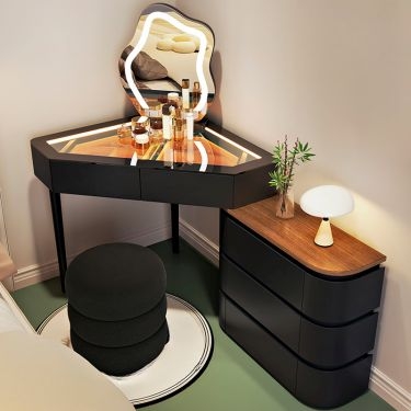 Matte Black Vanity Set with Oversized Circular LED Mirror