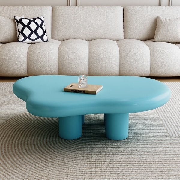 Matte White Cloud Coffee Table with Chunky Legs, Minimalist Living Room