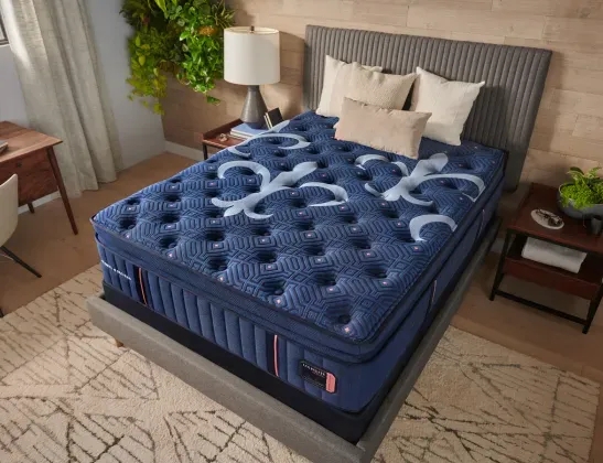 Mattress Damask Pattern Navy Blue Tufted Contemporary Luxury