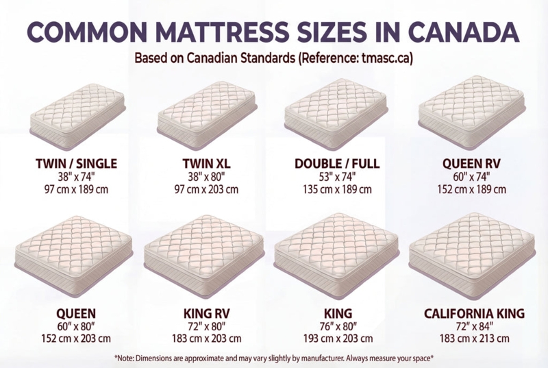Mattress Size Chart Canadian Sizing Standards & Dual Unit Dimensions