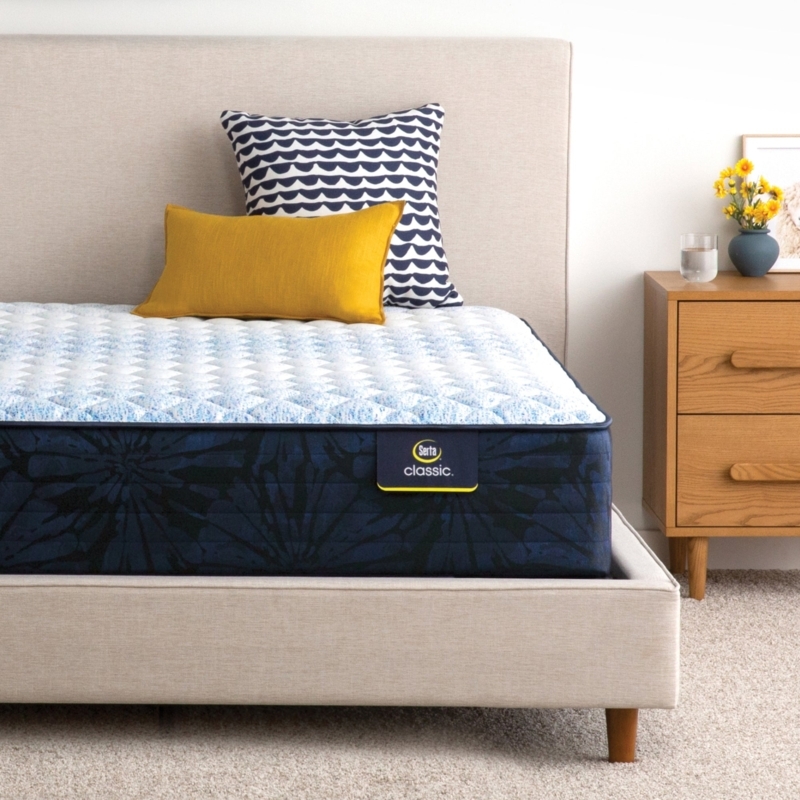 Mattress with Navy Blue Border and Quilted Top Modern Minimalist